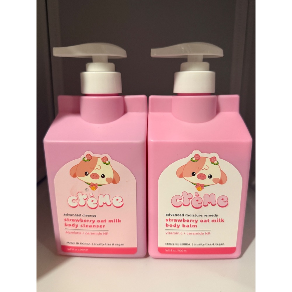 The Creme Shop Strawberry Oat Milk Body Set 2 Pc Cleanser + Body Balm K-Beauty